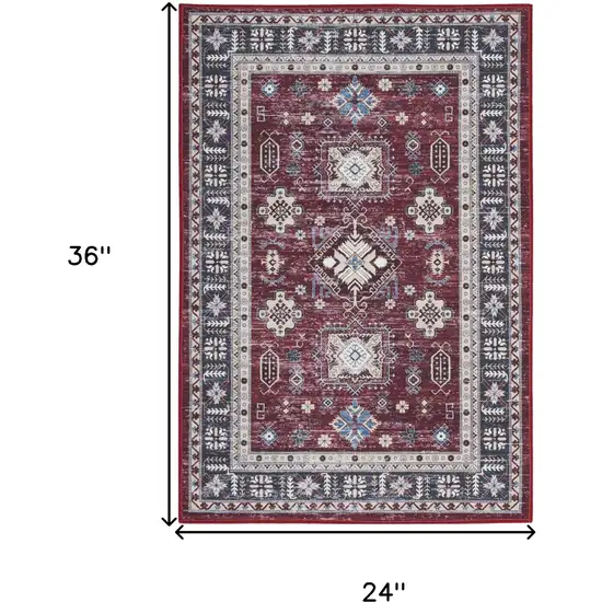 Beige Red And Gray Oriental Distressed Non Skid Area Rug Photo 3
