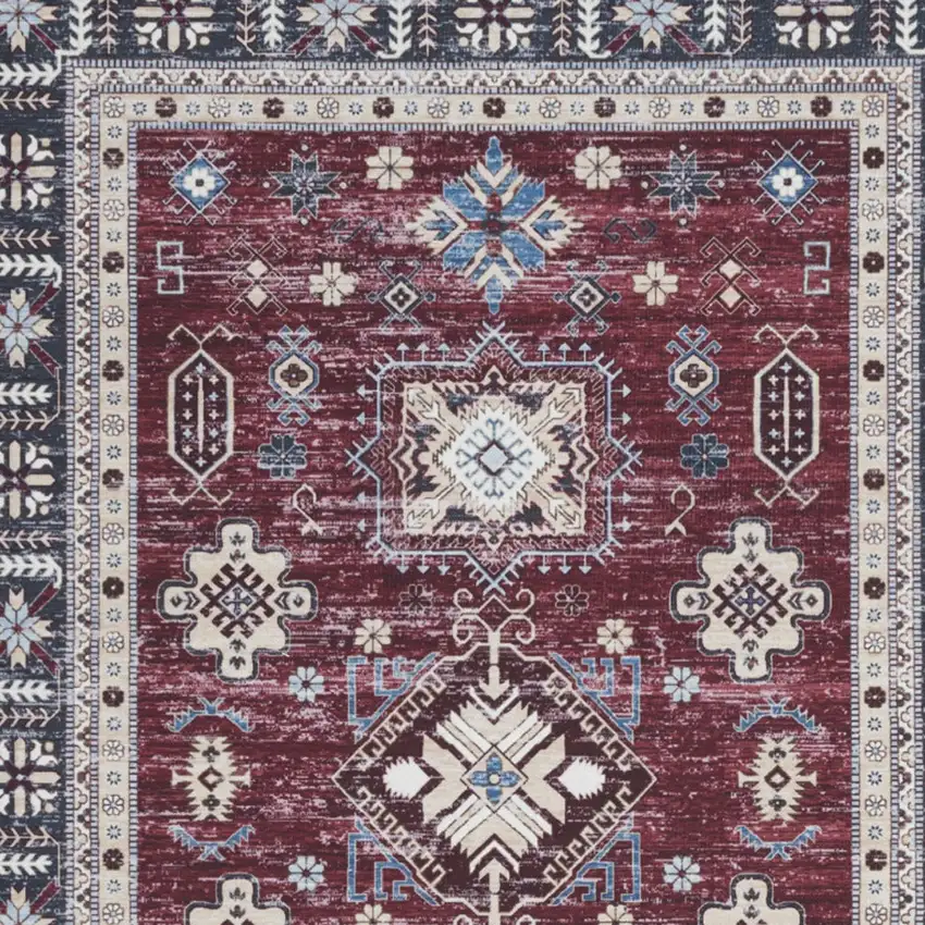 Beige Red And Gray Oriental Distressed Non Skid Area Rug Photo 6