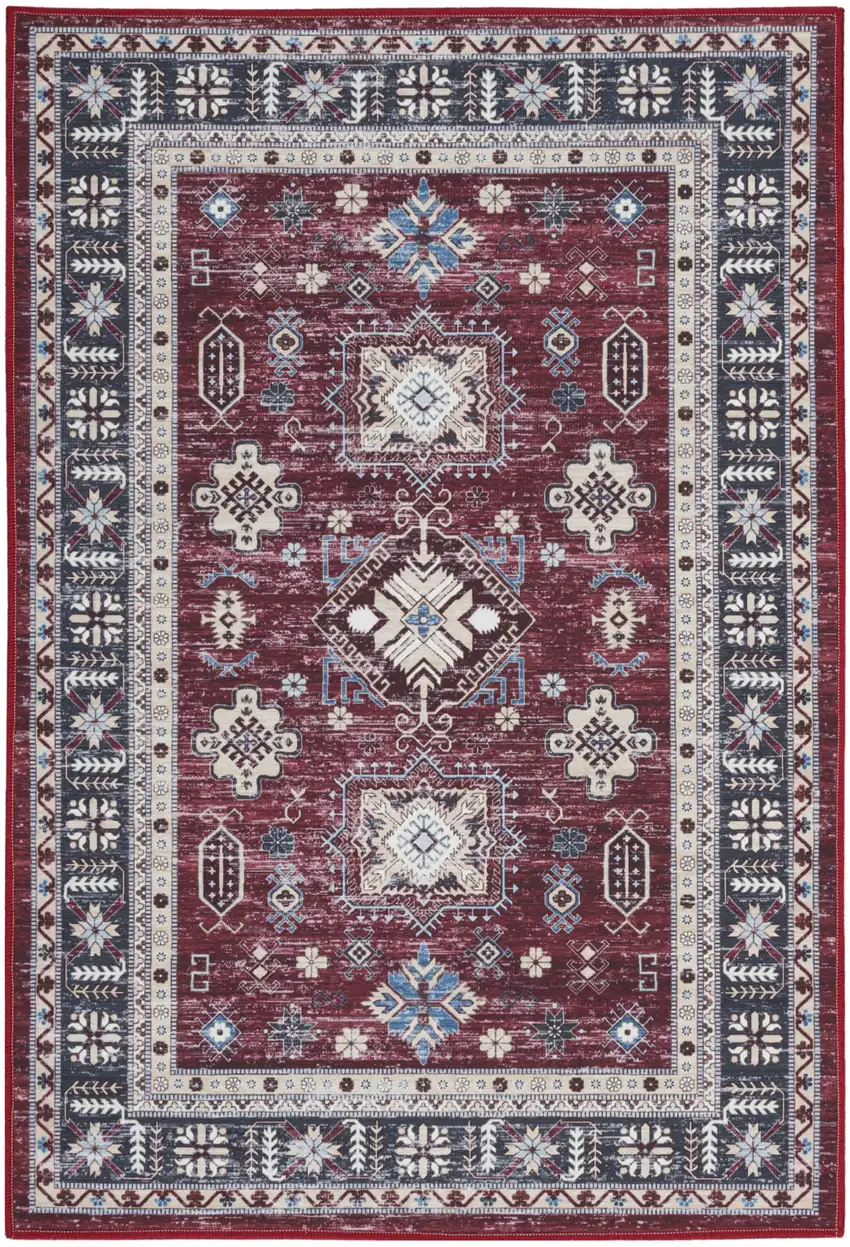 Beige Red And Gray Oriental Distressed Non Skid Area Rug Photo 4