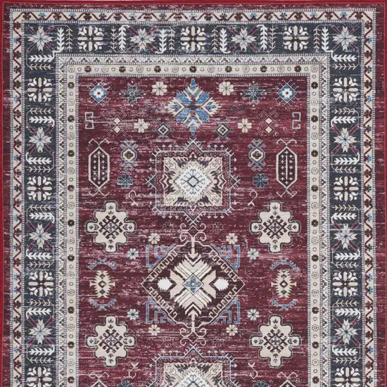 Beige Red And Gray Oriental Distressed Non Skid Area Rug Photo 5