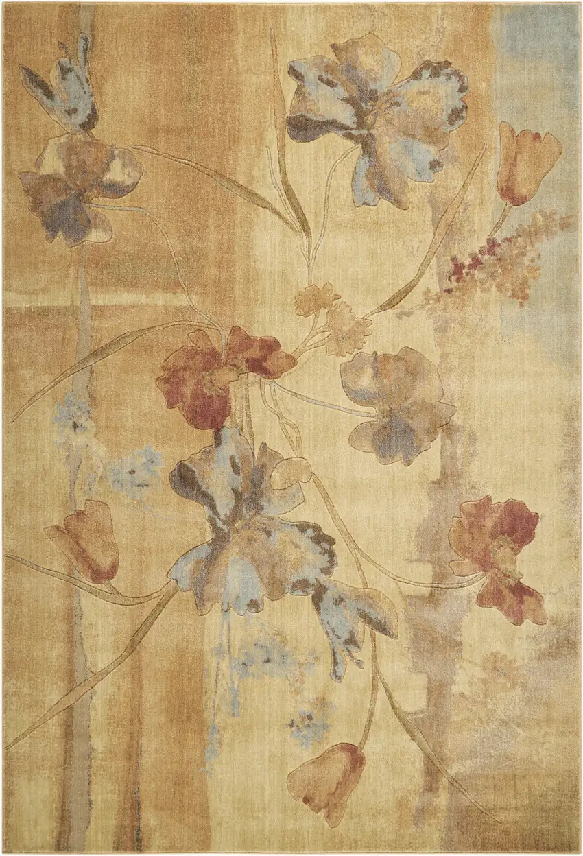 Beige Red And Orange Floral Area Rug Photo 2