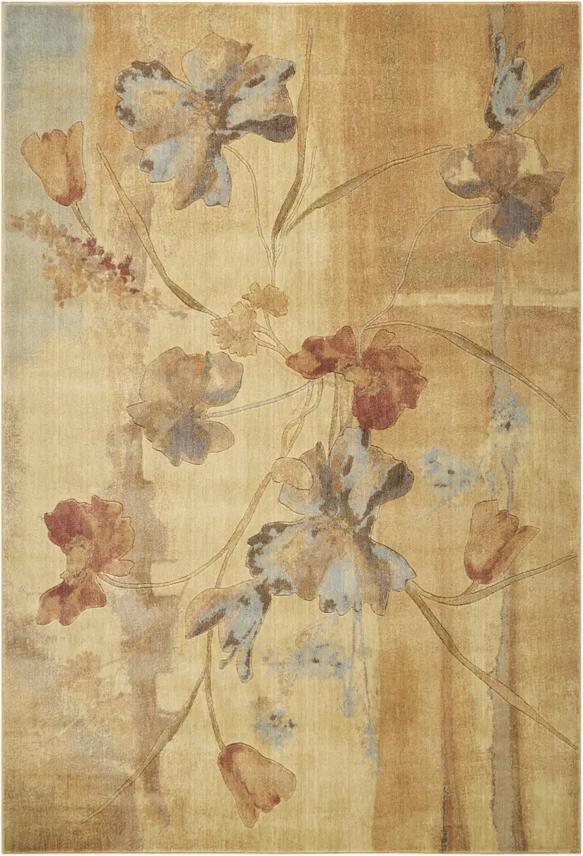 Beige Red And Orange Floral Area Rug Photo 8