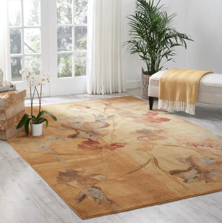 Beige Red And Orange Floral Area Rug Photo 4