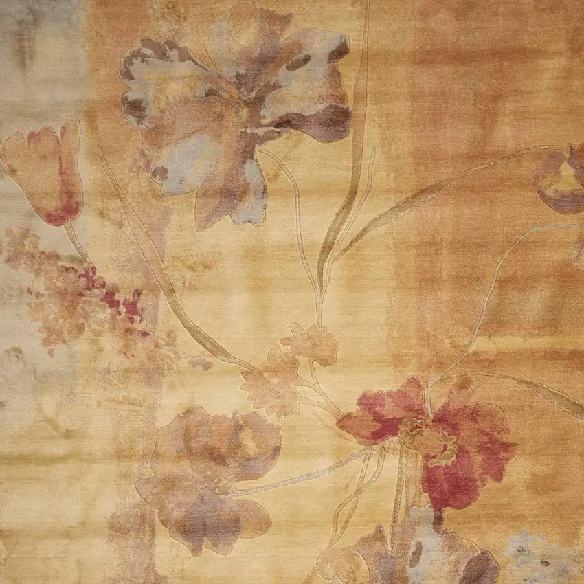 Beige Red And Orange Floral Area Rug Photo 3