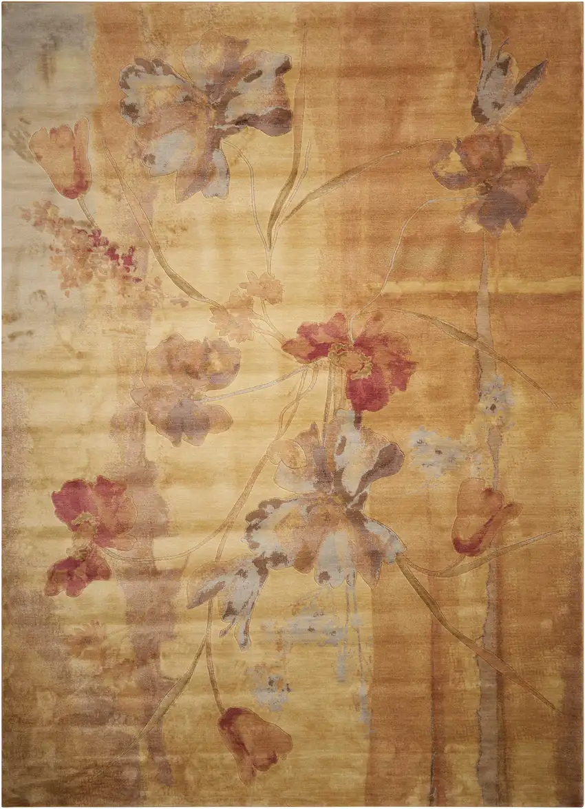 Beige Red And Orange Floral Area Rug Photo 2