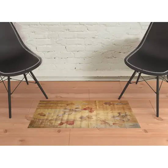 Beige Red And Orange Floral Area Rug Photo 1