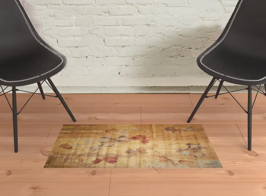 Beige Red And Orange Floral Area Rug Photo 1