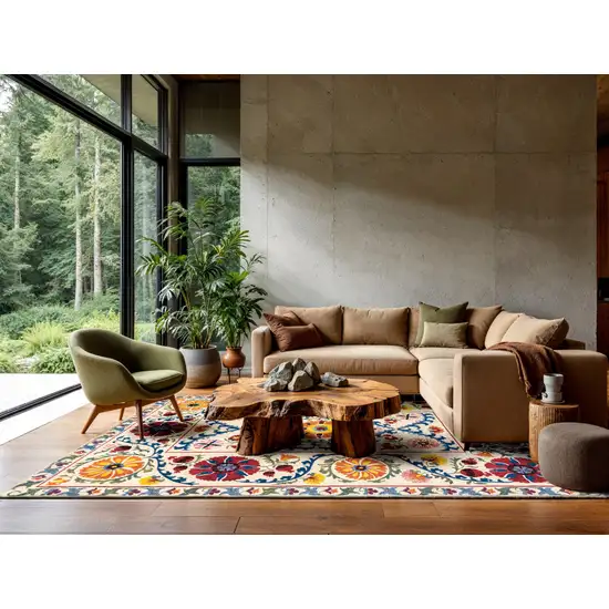 Beige Red And Orange Tribal Washable Area Rug With UV Protection Photo 5