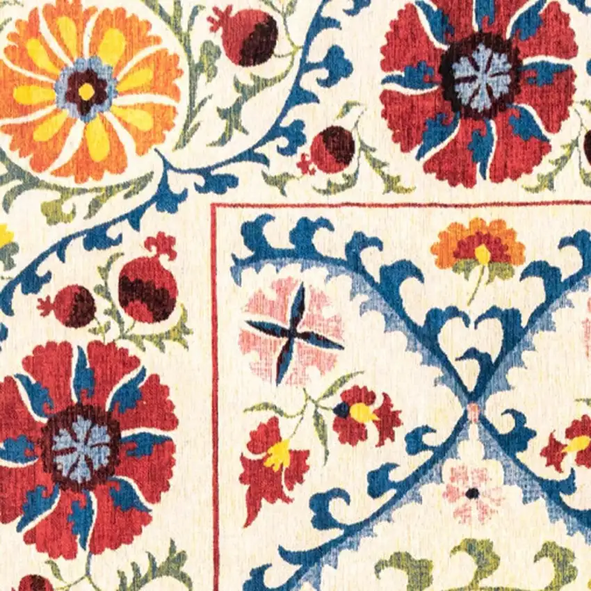 Beige Red And Orange Tribal Washable Area Rug With UV Protection Photo 3