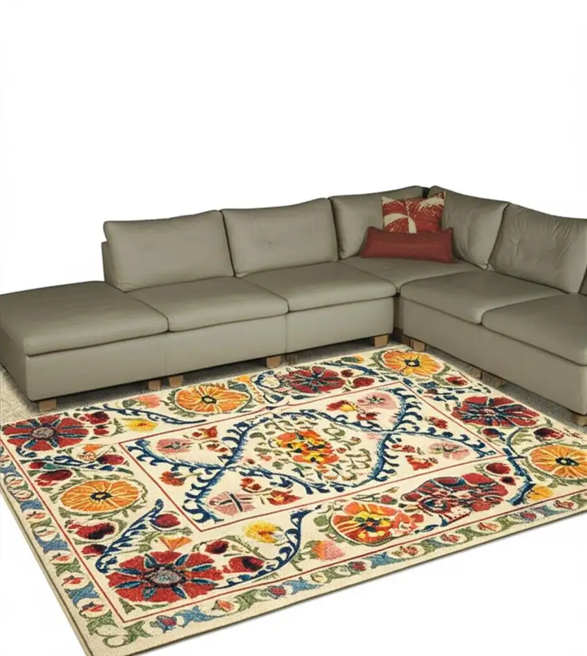 Beige Red And Orange Tribal Washable Area Rug With UV Protection Photo 1