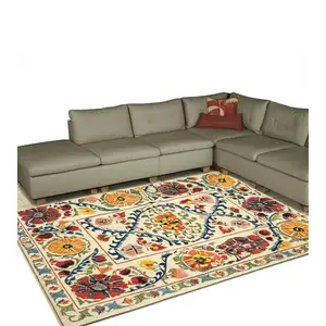 Photo of Beige Red And Orange Tribal Washable Area Rug With UV Protection