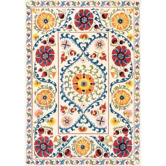 Beige Red And Orange Tribal Washable Area Rug With UV Protection Photo 2