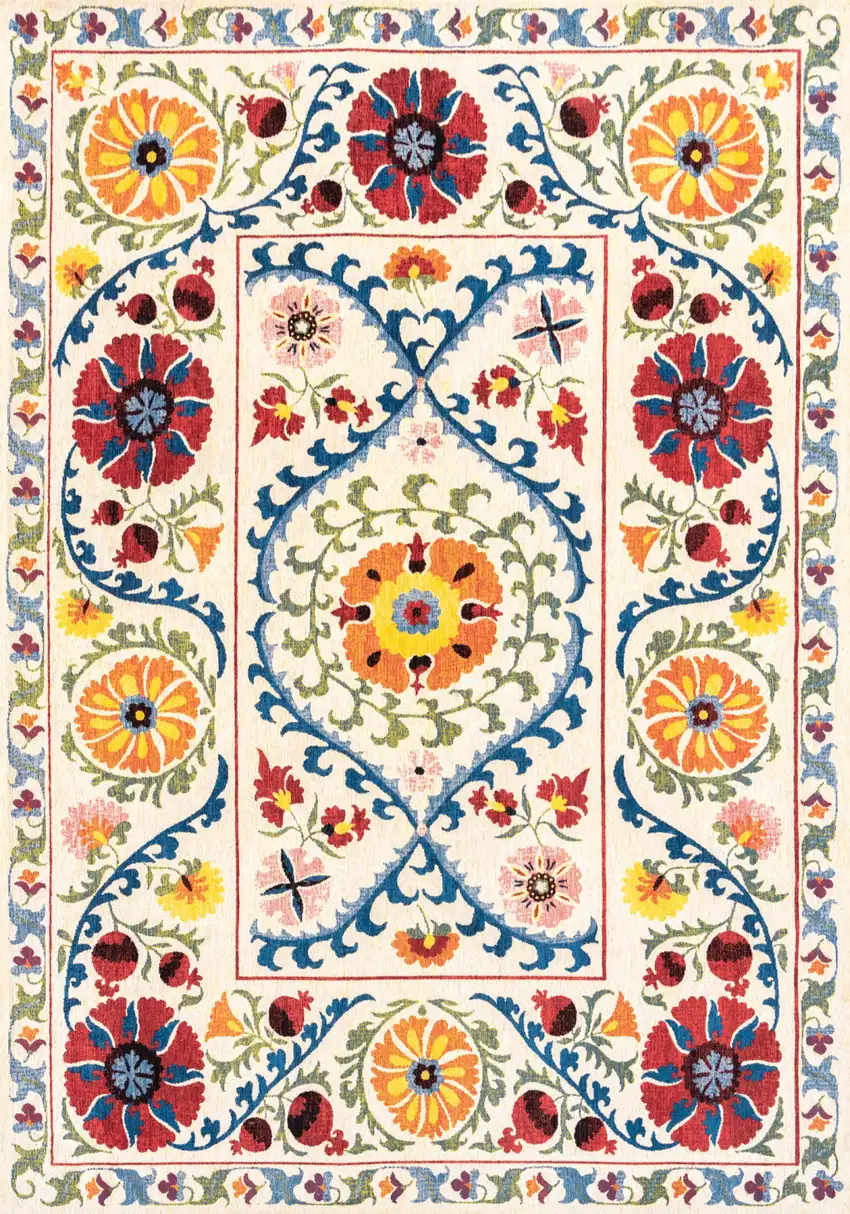 Beige Red And Orange Tribal Washable Area Rug With UV Protection Photo 4