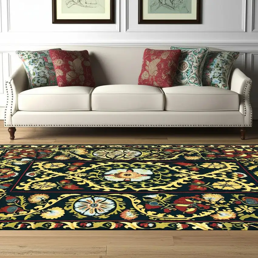 Beige Red And Orange Tribal Washable Area Rug With UV Protection Photo 1