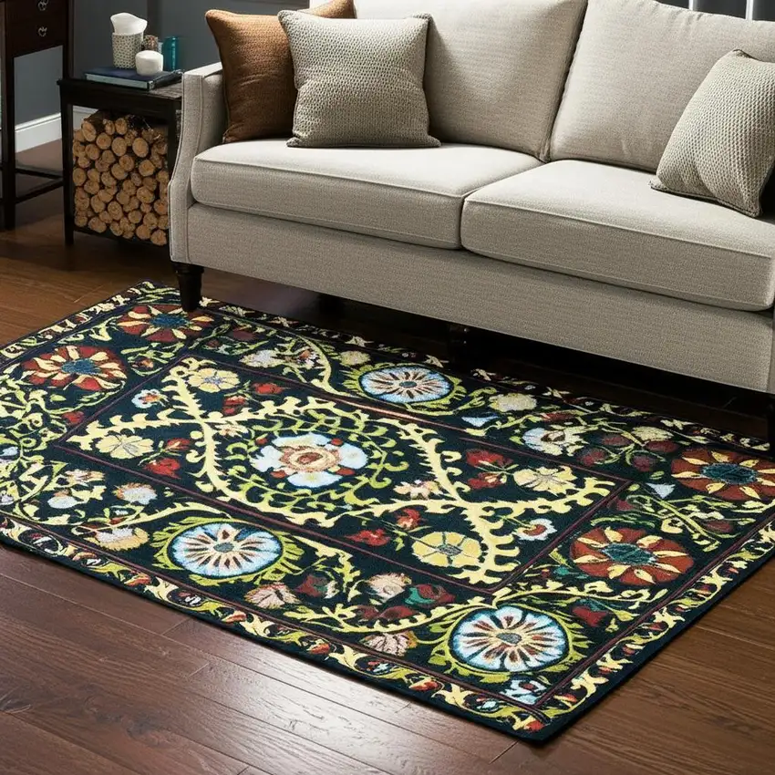 Beige Red And Orange Tribal Washable Area Rug With UV Protection Photo 1