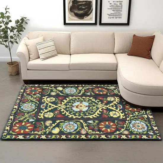 Beige Red And Orange Tribal Washable Area Rug With UV Protection Photo 1