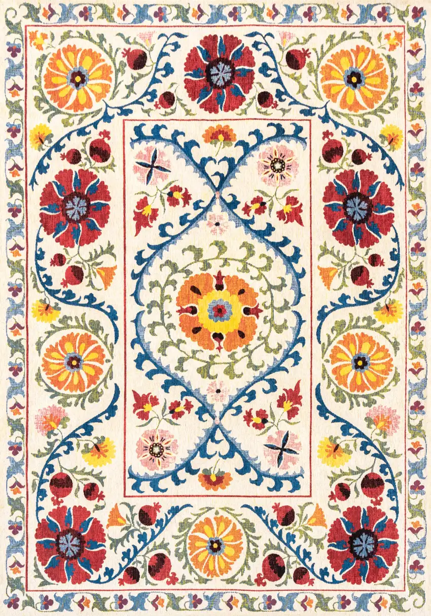 Beige Red And Orange Tribal Washable Area Rug With UV Protection Photo 2