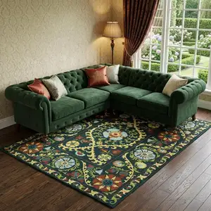 Photo of Beige Red And Orange Tribal Washable Area Rug With UV Protection