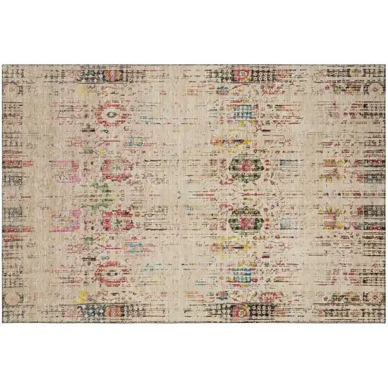 Beige Red And Pink Oriental Washable Area Rug With UV Protection Photo 2