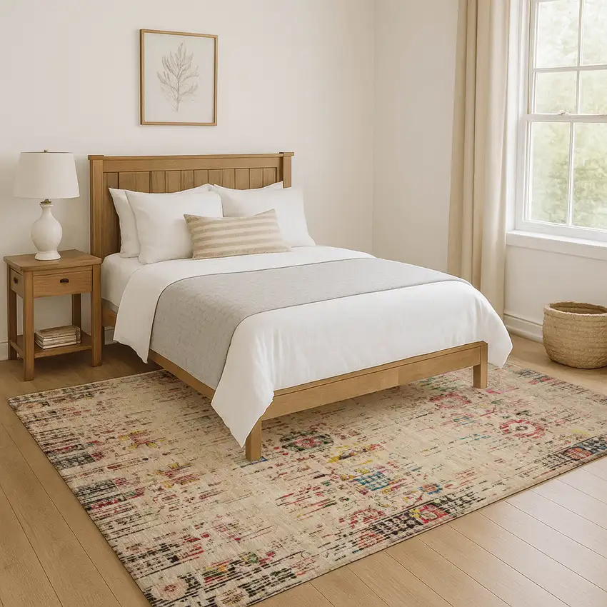 Beige Red And Pink Oriental Washable Area Rug With UV Protection Photo 5