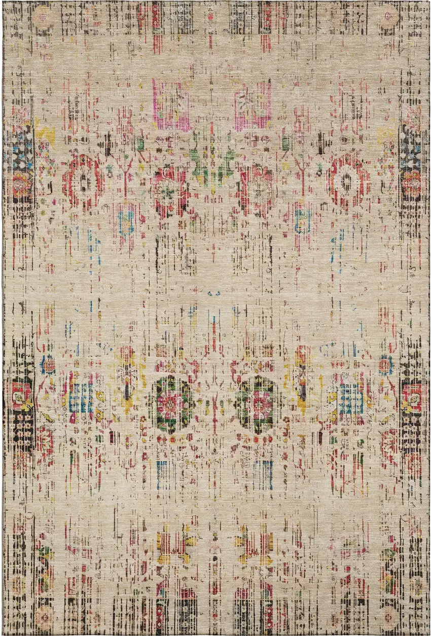 Beige Red And Pink Oriental Washable Area Rug With UV Protection Photo 1