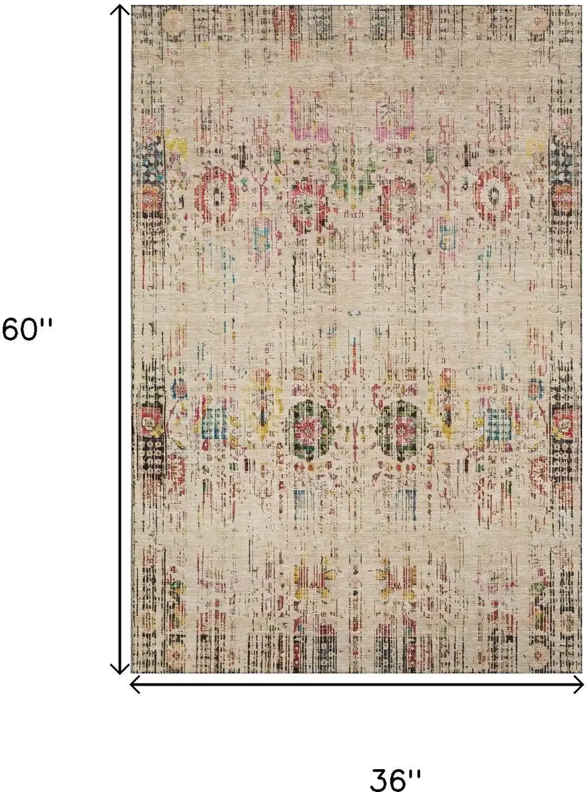 Beige Red And Pink Oriental Washable Area Rug With UV Protection Photo 8