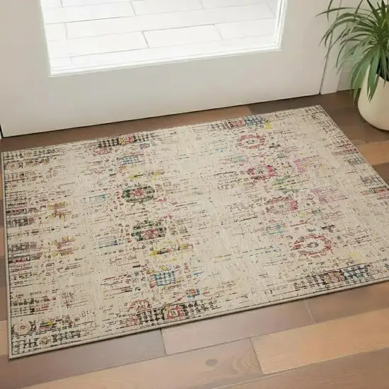 Beige Red And Pink Oriental Washable Area Rug With UV Protection Photo 2