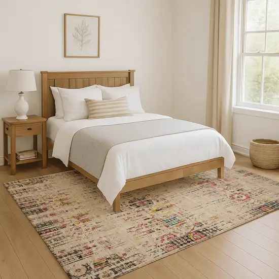 Beige Red And Pink Oriental Washable Area Rug With UV Protection Photo 5