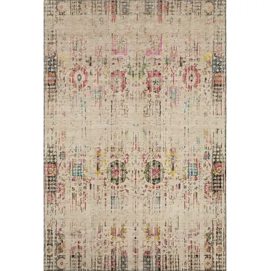 Beige Red And Pink Oriental Washable Area Rug With UV Protection Photo 3