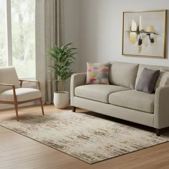 Beige Red And Pink Oriental Washable Area Rug With UV Protection Photo 2