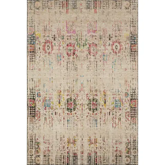 Beige Red And Pink Oriental Washable Area Rug With UV Protection Photo 1