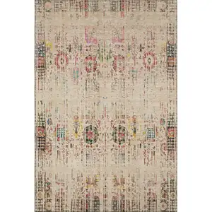 Photo of Beige Red And Pink Oriental Washable Area Rug With UV Protection