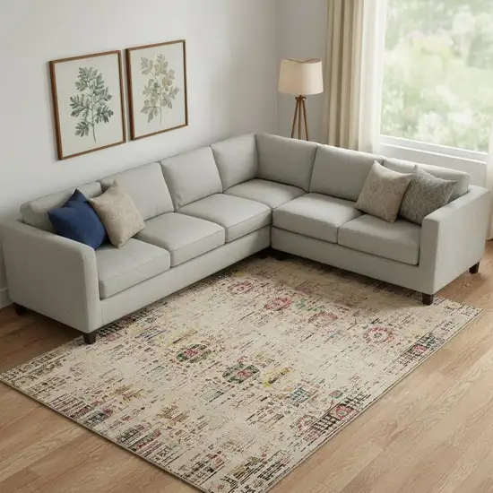 Beige Red And Pink Oriental Washable Area Rug With UV Protection Photo 2