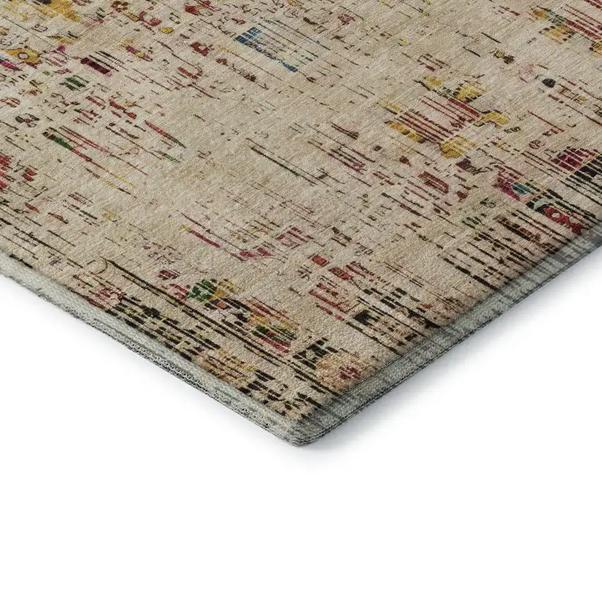 Beige Red And Pink Oriental Washable Area Rug With UV Protection Photo 7