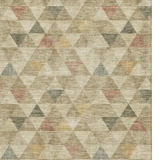 Beige Red And Salmon Geometric Washable Area Rug With UV Protection Photo 7