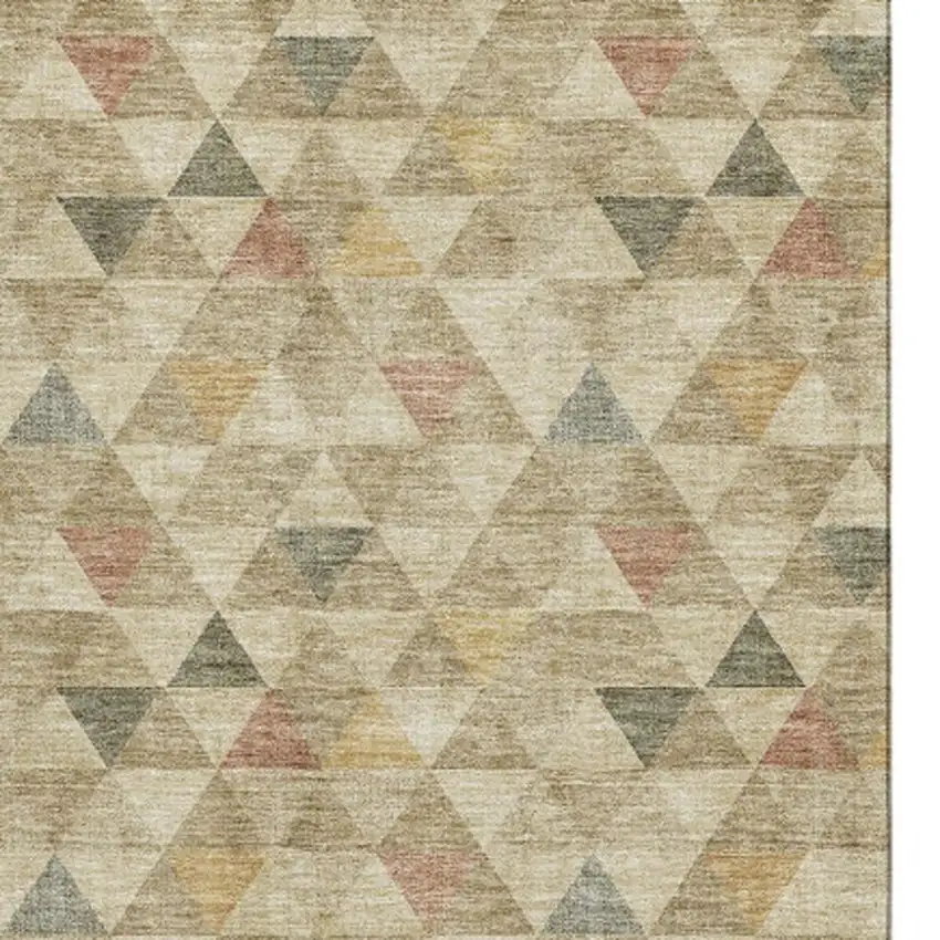 Beige Red And Salmon Geometric Washable Area Rug With UV Protection Photo 7