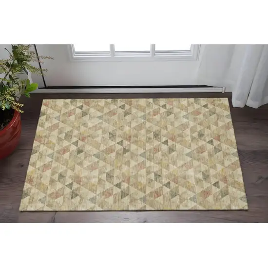 Beige Red And Salmon Geometric Washable Area Rug With UV Protection Photo 2