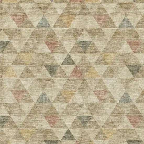 Beige Red And Salmon Geometric Washable Area Rug With UV Protection Photo 3