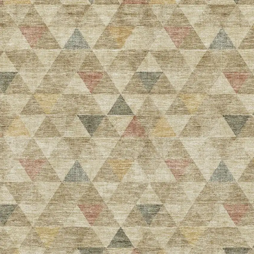 Beige Red And Salmon Geometric Washable Area Rug With UV Protection Photo 3