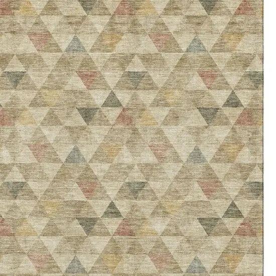 Beige Red And Salmon Geometric Washable Area Rug With UV Protection Photo 4