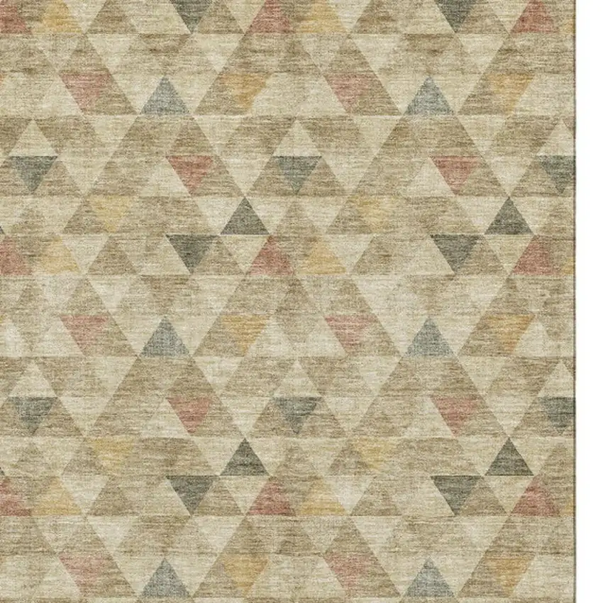 Beige Red And Salmon Geometric Washable Area Rug With UV Protection Photo 4