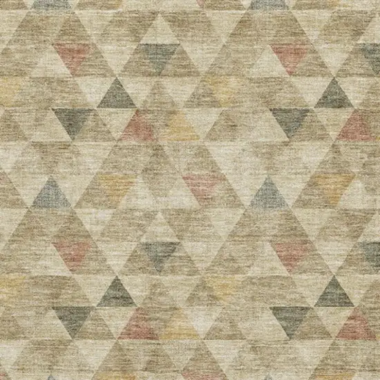 Beige Red And Salmon Geometric Washable Area Rug With UV Protection Photo 9