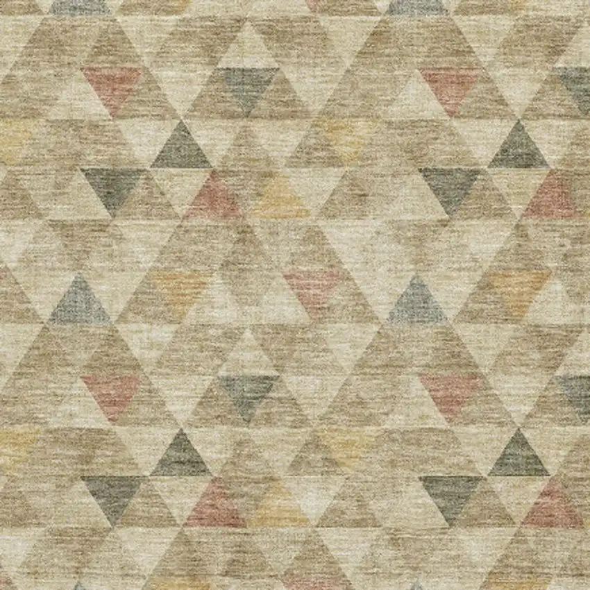 Beige Red And Salmon Geometric Washable Area Rug With UV Protection Photo 9