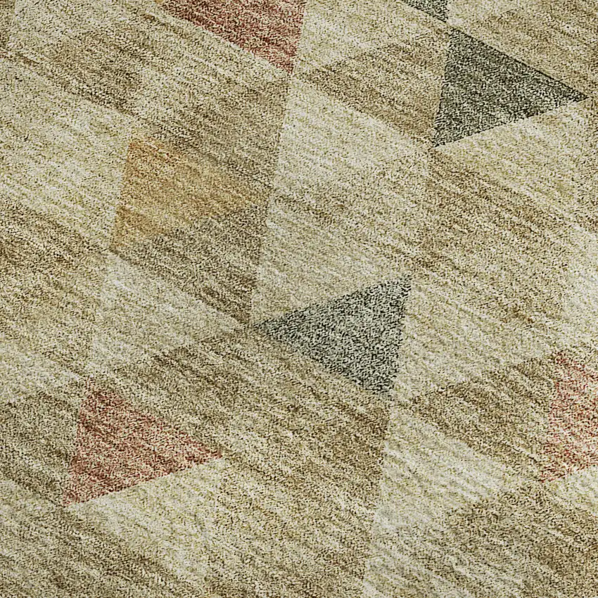 Beige Red And Salmon Geometric Washable Area Rug With UV Protection Photo 8