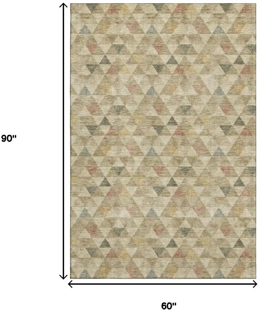 Beige Red And Salmon Geometric Washable Area Rug With UV Protection Photo 7