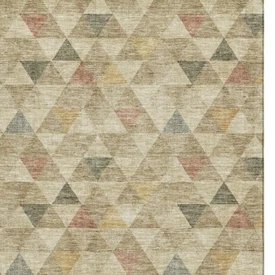 Beige Red And Salmon Geometric Washable Area Rug With UV Protection Photo 3