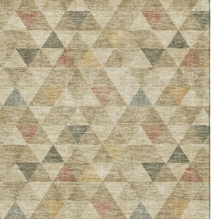 Beige Red And Salmon Geometric Washable Area Rug With UV Protection Photo 3