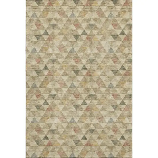 Beige Red And Salmon Geometric Washable Area Rug With UV Protection Photo 1