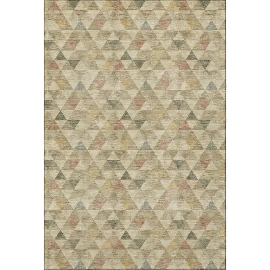 Beige Red And Salmon Geometric Washable Area Rug With UV Protection Photo 4