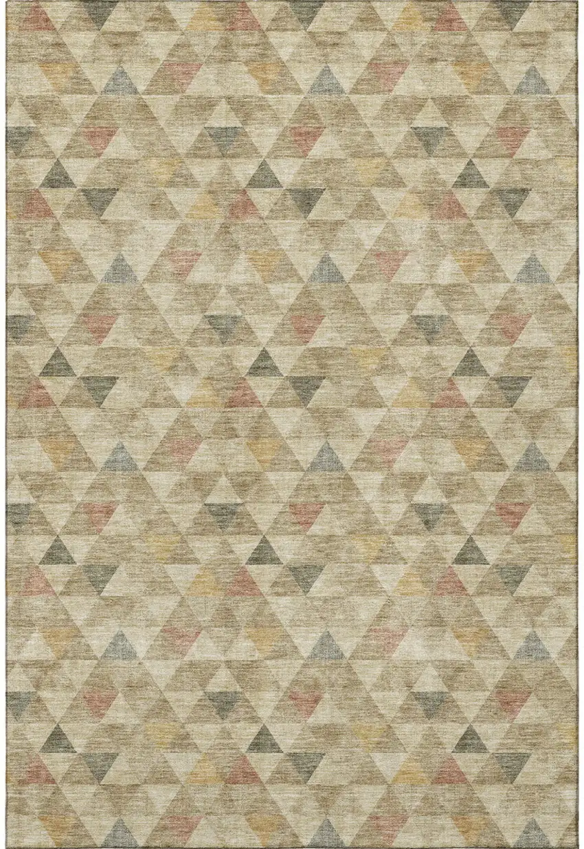 Beige Red And Salmon Geometric Washable Area Rug With UV Protection Photo 4